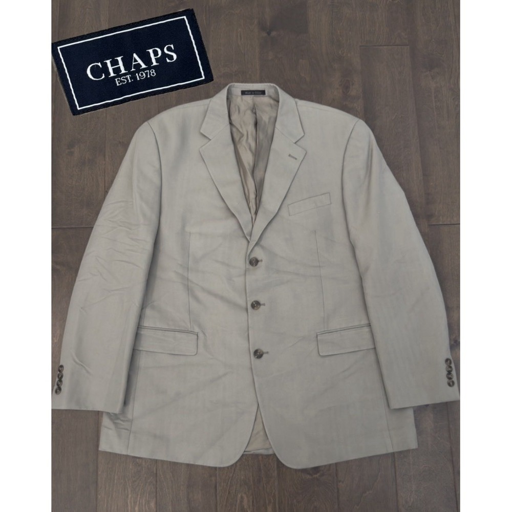 Chaps Men's‎ Size 46L Herringbone Sports Coat Blazer Suit 2 Button Grey Jacket
